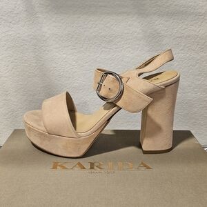 667 KARIDA Leather Tan Platform Block Heel Sandals EU 39